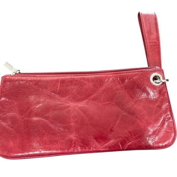 HOBO Original Red Leather Wristlet Clutch Zip Pouch Wallet - Picture 3 of 5